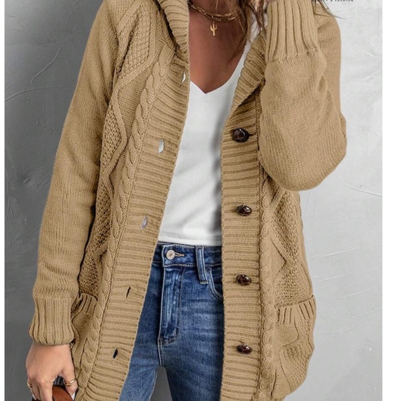 Cozy Teddy Lined Cable knit Hoodie Cardigan Jacket Shacket - Picture 8 of 11